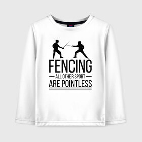 Детский лонгслив хлопок с принтом Fencing в городе Новоалтайск, 100% хлопок | круглый вырез горловины, полуприлегающий силуэт, длина до линии бедер | brain | fances | fencing | мозг | рапира | фехтовальщики | фехтование | шпага