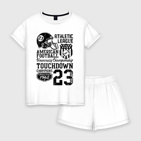 Женская пижама с шортиками хлопок с принтом Athletic League в городе Новоалтайск, 100% хлопок | футболка прямого кроя, шорты свободные с широкой мягкой резинкой | американский футбол | мяч | футбол