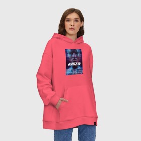 Худи SuperOversize хлопок с принтом Стилизованный портрет девушки с японской надписью в городе Новоалтайск, 70% хлопок, 30% полиэстер, мягкий начес внутри | карман-кенгуру, эластичная резинка на манжетах и по нижней кромке, двухслойный капюшон
 | colour | music | девушка | музыка | мулатка | на черном фоне | надпись | токио | фотография девушки | цвета | япония | японская надпись