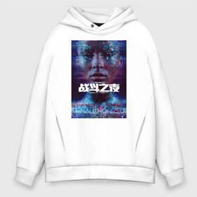 Мужское худи Oversize хлопок с принтом Стилизованный портрет девушки с японской надписью в городе Новоалтайск, френч-терри — 70% хлопок, 30% полиэстер. Мягкий теплый начес внутри —100% хлопок | боковые карманы, эластичные манжеты и нижняя кромка, капюшон на магнитной кнопке | colour | music | девушка | музыка | мулатка | на черном фоне | надпись | токио | фотография девушки | цвета | япония | японская надпись