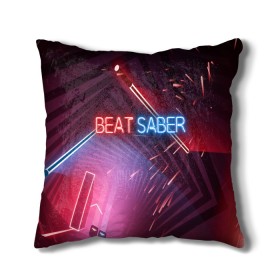 Подушка 3D с принтом Beat Saber в городе Новоалтайск, наволочка – 100% полиэстер, наполнитель – холлофайбер (легкий наполнитель, не вызывает аллергию). | состоит из подушки и наволочки. Наволочка на молнии, легко снимается для стирки | 3d | 3д | beat | saber | виртуальная | игра | реальность | ритм