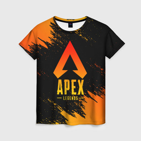 Женская футболка 3D с принтом APEX LEGENDS в городе Новоалтайск, 100% полиэфир ( синтетическое хлопкоподобное полотно) | прямой крой, круглый вырез горловины, длина до линии бедер | apex | apex legends | battle | battle royal | bloodhound | titanfall | wraith | апекс | апекс легендс | батл рояль | битва | война | каустик | королевская битва