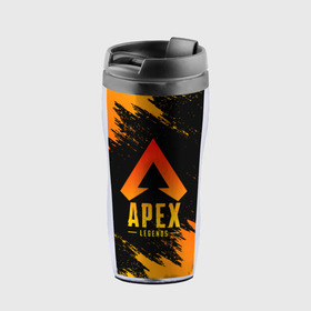 Термокружка-непроливайка с принтом APEX LEGENDS в городе Новоалтайск, внутренняя часть — пищевой пластик, наружная часть — прозрачный пластик, между ними — полиграфическая вставка с рисунком | объем — 350 мл, герметичная крышка | apex | apex legends | battle | battle royal | bloodhound | titanfall | wraith | апекс | апекс легендс | батл рояль | битва | война | каустик | королевская битва