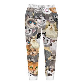 Женские брюки 3D с принтом ALL CATS MEMES в городе Новоалтайск, полиэстер 100% | прямой крой, два кармана без застежек по бокам, с мягкой трикотажной резинкой на поясе и по низу штанин. В поясе для дополнительного комфорта — широкие завязки | cats | mem | memes | mems | кот | коты | кошки | мемс | мемы | мэмы
