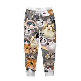 Мужские брюки 3D с принтом ALL CATS MEMES в городе Новоалтайск, 100% полиэстер | манжеты по низу, эластичный пояс регулируется шнурком, по бокам два кармана без застежек, внутренняя часть кармана из мелкой сетки | cats | mem | memes | mems | кот | коты | кошки | мемс | мемы | мэмы