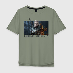 Мужская футболка хлопок Oversize с принтом GERALT OF RIVIA в городе Новоалтайск, 100% хлопок | свободный крой, круглый ворот, “спинка” длиннее передней части | geralt of rivia | witcher | ведьмак | геральт из ривии | игра ведьмак | сериал ведьмак