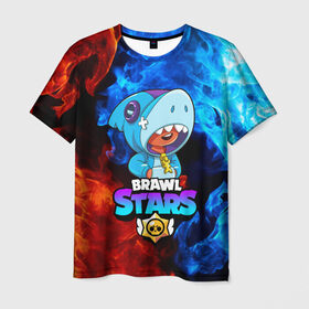 Мужская футболка 3D с принтом BRAWL STARS LEON SHARK в городе Новоалтайск, 100% полиэфир | прямой крой, круглый вырез горловины, длина до линии бедер | Тематика изображения на принте: bibi | brawl stars | crow | el brown | leon | leon shark | max | sally leon | shark | stars | акула | биби | ворон | леон