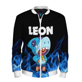 Мужской бомбер 3D с принтом BRAWL STARS LEON SHARK в городе Новоалтайск, 100% полиэстер | застегивается на молнию, по бокам два кармана без застежек, по низу бомбера и на воротнике - эластичная резинка | bibi | brawl stars | crow | el brown | leon | leon shark | max | sally leon | shark | stars | акула | биби | ворон | леон