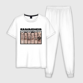Мужская пижама хлопок с принтом Rammstein в городе Новоалтайск, 100% хлопок | брюки и футболка прямого кроя, без карманов, на брюках мягкая резинка на поясе и по низу штанин
 | kruspe | lindemann | metal | oliver | rammstein | richard | riedel | rock | till | кристиан | круспе | линдеманн | лоренц | метал | оливер | рамштайн | ридель | рихард | рок | тилль