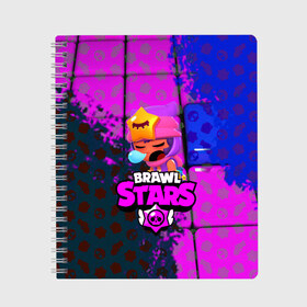 Тетрадь с принтом BRAWL STARS СЭНДИ в городе Новоалтайск, 100% бумага | 48 листов, плотность листов — 60 г/м2, плотность картонной обложки — 250 г/м2. Листы скреплены сбоку удобной пружинной спиралью. Уголки страниц и обложки скругленные. Цвет линий — светло-серый
 | Тематика изображения на принте: 8 bit | bibi | brawl stars | brock | bull | crow | dinomike | el primo | leon | mobile game | nita | poko | ricochet | stars | tara | бравл старс | ворон | леон | мобильные игры