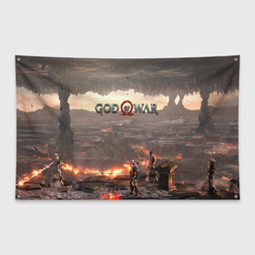 Флаг-баннер с принтом GOD OF WAR в городе Новоалтайск, 100% полиэстер | размер 67 х 109 см, плотность ткани — 95 г/м2; по краям флага есть четыре люверса для крепления | atreus | god of war | kratos | playstation | атрей | бог войны | кратос