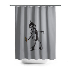 Штора 3D для ванной с принтом Futurama. Bender Banksy в городе Новоалтайск, 100% полиэстер | плотность материала — 100 г/м2. Стандартный размер — 146 см х 180 см. По верхнему краю — пластиковые люверсы для креплений. В комплекте 10 пластиковых колец | bender | express | fry | futurama | future | leela | philip | planet | turanga | zoidberg | бендер | будущее | джей | зойдберг | лила | родригес | сгибальщик | туранга | филип | фрай | футурама