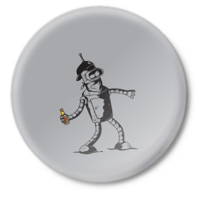 Значок с принтом Futurama. Bender Banksy в городе Новоалтайск,  металл | круглая форма, металлическая застежка в виде булавки | bender | express | fry | futurama | future | leela | philip | planet | turanga | zoidberg | бендер | будущее | джей | зойдберг | лила | родригес | сгибальщик | туранга | филип | фрай | футурама