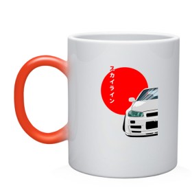 Кружка хамелеон с принтом Nissan Skyline R34 Gt-R в городе Новоалтайск, керамика | меняет цвет при нагревании, емкость 330 мл | гонка | дрифт. nissan skyline | пушка | скайлайн | тюнинг | японские машины