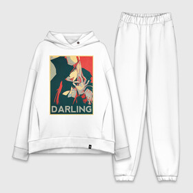 Женский костюм хлопок Oversize с принтом Darling poster в городе Новоалтайск,  |  | 02 | anime | darling | franx | franxx | hope | obama hope | zero 02 two | zero two | zero02two | аниме | во франксе | зеро ту | любимый | манга | милый | поп арт | франкс | франксе