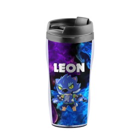 Термокружка-непроливайка с принтом BRAWL STARS LEON в городе Новоалтайск, внутренняя часть — пищевой пластик, наружная часть — прозрачный пластик, между ними — полиграфическая вставка с рисунком | объем — 350 мл, герметичная крышка | Тематика изображения на принте: brawl stars | crow | leon | leon shark | leon werewolf | sally leon | shark | stars | werewolf | акула | берли | ворон | леон | леон акула | оборотень | оборотень леон | спайк | эль примо