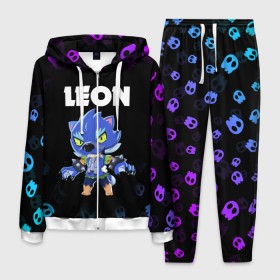 Мужской костюм 3D с принтом BRAWL STARS LEON в городе Новоалтайск, 100% полиэстер | Манжеты и пояс оформлены тканевой резинкой, двухслойный капюшон со шнурком для регулировки, карманы спереди | brawl stars | crow | leon | leon shark | leon werewolf | sally leon | shark | stars | werewolf | акула | берли | ворон | леон | леон акула | оборотень | оборотень леон | спайк | эль примо
