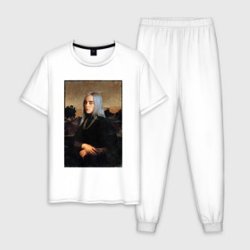 Мужская пижама хлопок с принтом Billie Eilish. Mona Lisa в городе Новоалтайск, 100% хлопок | брюки и футболка прямого кроя, без карманов, на брюках мягкая резинка на поясе и по низу штанин
 | at | billie | don’t | eilish | electronic | eyes | me | music | ocean | pirate | smile | synthpop | usa | айлиш | билли | музыка | пайрэт | синти поп | сша | электронная | электропоп
