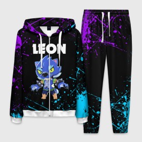 Мужской костюм 3D с принтом BRAWL STARS LEON в городе Новоалтайск, 100% полиэстер | Манжеты и пояс оформлены тканевой резинкой, двухслойный капюшон со шнурком для регулировки, карманы спереди | brawl stars | crow | leon | leon shark | leon werewolf | sally leon | shark | stars | werewolf | акула | берли | ворон | леон | леон акула | оборотень | оборотень леон | спайк | эль примо
