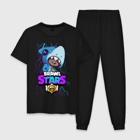 Мужская пижама хлопок с принтом Brawl Stars LEON SHARK в городе Новоалтайск, 100% хлопок | брюки и футболка прямого кроя, без карманов, на брюках мягкая резинка на поясе и по низу штанин
 | brawl | brawl stars | crow | leon | sally | shark | stars | акула | бравл | бравл старс | браво старс | игра | компьютерная | кров | леон | леон акула | онлайн | старс | шарк