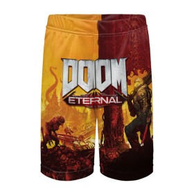 Детские спортивные шорты 3D с принтом DOOM eternal 2020 в городе Новоалтайск,  100% полиэстер
 | пояс оформлен широкой мягкой резинкой, ткань тянется
 | 2020 | dom | doom | eternal | fortnite | pubg | дом | дум | дуум | пабг | пубг | фортнайт