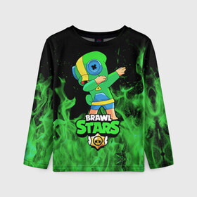 Детский лонгслив 3D с принтом Brawl Stars Leon Dab в городе Новоалтайск, 100% полиэстер | длинные рукава, круглый вырез горловины, полуприлегающий силуэт
 | brawl | computer | dab | dance | game | gesture | hero | leon | main | moba | stars | герой | главный | даб | драки | жест | звезды | игра | компьютерная | лев | моба | танец