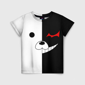 Детская футболка 3D с принтом Monokuma в городе Новоалтайск, 100% гипоаллергенный полиэфир | прямой крой, круглый вырез горловины, длина до линии бедер, чуть спущенное плечо, ткань немного тянется | anime | character | dangan ronpa | kawai | manga | аниме | анимэ | глаз | данганронпа | двухцветная | директор | злодей | из | изображение | кавай | крутой | лицо | манга | медведь | милый | мишка | на груди | необычный | нос