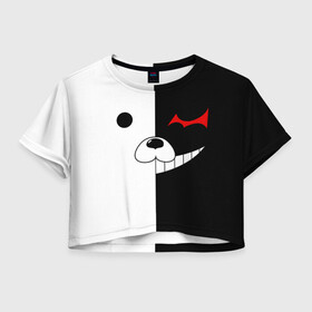 Женская футболка Crop-top 3D с принтом Monokuma в городе Новоалтайск, 100% полиэстер | круглая горловина, длина футболки до линии талии, рукава с отворотами | anime | character | dangan ronpa | kawai | manga | аниме | анимэ | глаз | данганронпа | двухцветная | директор | злодей | из | изображение | кавай | крутой | лицо | манга | медведь | милый | мишка | на груди | необычный | нос