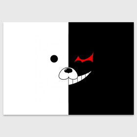 Поздравительная открытка с принтом Monokuma в городе Новоалтайск, 100% бумага | плотность бумаги 280 г/м2, матовая, на обратной стороне линовка и место для марки
 | anime | character | dangan ronpa | kawai | manga | аниме | анимэ | глаз | данганронпа | двухцветная | директор | злодей | из | изображение | кавай | крутой | лицо | манга | медведь | милый | мишка | на груди | необычный | нос