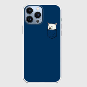 Чехол для iPhone 13 Pro Max с принтом СМАДЖ В КАРМАНЕ в городе Новоалтайск,  |  | Тематика изображения на принте: confused cat at dinner | woman yelling | белый кот | женщина орет на кота | кот | кот мем | кот смадж | котики | кошка | мем | мем с котом | мемы | прикол | смадж | юмор