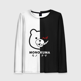 Женский лонгслив 3D с принтом _Monokuma_ в городе Новоалтайск, 100% полиэстер | длинные рукава, круглый вырез горловины, полуприлегающий силуэт | anime | character | dangan ronpa | kawai | manga | аниме | анимэ | глаз | данганронпа | двухцветная | директор | злодей | из | изображение | кавай | крутой | лицо | манга | медведь | милый | мишка | на груди | необычный | нос