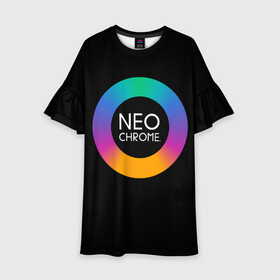 Детское платье 3D с принтом NEO CHROME в городе Новоалтайск, 100% полиэстер | прямой силуэт, чуть расширенный к низу. Круглая горловина, на рукавах — воланы | контрастный | металл | радуга | радужный | цветной | яркий
