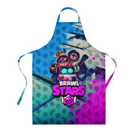 Фартук 3D с принтом BRAWL STARS 8 BIT в городе Новоалтайск, 100% полиэстер | общий размер — 65 х 85 см, ширина нагрудника — 26 см, горловина — 53 см, длина завязок — 54 см, общий обхват в поясе — 173 см. Принт на завязках и на горловине наносится с двух сторон, на основной части фартука — только с внешней стороны | 8 bit | bibi | brawl stars | brock | bull | crow | dinomike | el primo | leon | mobile game | nita | poko | ricochet | stars | tara | бравл старс | ворон | леон | мобильные игры