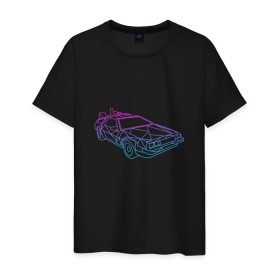 Мужская футболка хлопок с принтом DeLorean gradient в городе Новоалтайск, 100% хлопок | прямой крой, круглый вырез горловины, длина до линии бедер, слегка спущенное плечо. | автомобиль | арт | градиент | машина | неон | силуэт | тачка | фильм | цвета