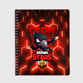 Тетрадь с принтом BRAWL STARS CROW в городе Новоалтайск, 100% бумага | 48 листов, плотность листов — 60 г/м2, плотность картонной обложки — 250 г/м2. Листы скреплены сбоку удобной пружинной спиралью. Уголки страниц и обложки скругленные. Цвет линий — светло-серый
 | bibi | brawl stars | crow | el brown | leon | leon shark | max | sally leon | shark | stars | акула | биби | ворон | леон