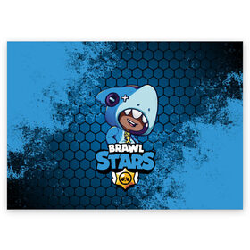 Поздравительная открытка с принтом Brawl Stars LEON SHARK в городе Новоалтайск, 100% бумага | плотность бумаги 280 г/м2, матовая, на обратной стороне линовка и место для марки
 | Тематика изображения на принте: brawl | brawl stars | crow | leon | sally | shark | stars | акула | бравл | бравл старс | браво старс | игра | компьютерная | кров | леон | леон акула | онлайн | старс | шарк