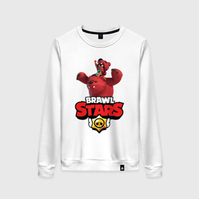 Женский свитшот хлопок с принтом Brawl Stars - Nita в городе Новоалтайск, 100% хлопок | прямой крой, круглый вырез, на манжетах и по низу широкая трикотажная резинка  | brawl | nita | stars | герой | игра | компьютерная | мобильная | нита