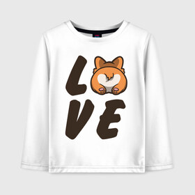 Детский лонгслив хлопок с принтом Love Corgi в городе Новоалтайск, 100% хлопок | круглый вырез горловины, полуприлегающий силуэт, длина до линии бедер | Тематика изображения на принте: corgi | корги