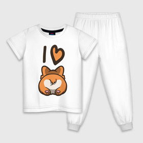 Детская пижама хлопок с принтом I Love Corgi в городе Новоалтайск, 100% хлопок |  брюки и футболка прямого кроя, без карманов, на брюках мягкая резинка на поясе и по низу штанин
 | Тематика изображения на принте: corgi | корги