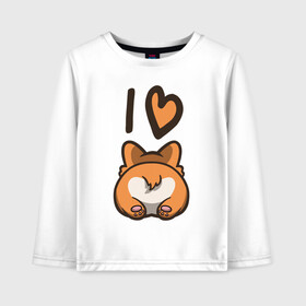 Детский лонгслив хлопок с принтом I Love Corgi в городе Новоалтайск, 100% хлопок | круглый вырез горловины, полуприлегающий силуэт, длина до линии бедер | corgi | корги