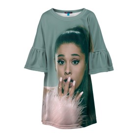Детское платье 3D с принтом Ariana Grande (Ариана Гранде) в городе Новоалтайск, 100% полиэстер | прямой силуэт, чуть расширенный к низу. Круглая горловина, на рукавах — воланы | Тематика изображения на принте: ariana grande | актриса | американская певица | ариана | ариана гранде | гранде | девушка | музыка | певица | песни | продюсер
