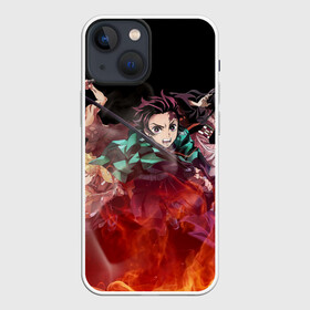 Чехол для iPhone 13 mini с принтом Kimetsu no Yaiba в пламени в городе Новоалтайск,  |  | demon slayer | demon slayer: kimetsu no yaiba | kimetsu | kimetsu no yaiba | nezuko | slayer | tanjiro | клинок рассекающий демонов | незуко | танджиро | шинобу кочо