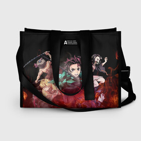 Сумка-шоппер 3D с принтом KIMETSU NO YAIBA в городе Новоалтайск, 100% полиэстер | застегивается на металлическую кнопку; внутренний карман застегивается на молнию. Стенки укреплены специальным мягким материалом, чтобы защитить содержимое от несильных ударов
 | demon slayer | demon slayer: kimetsu no yaiba | kimetsu | kimetsu no yaiba | nezuko | slayer | tanjiro | клинок рассекающий демонов | незуко | танджиро | шинобу кочо