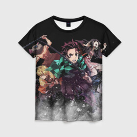 Женская футболка 3D с принтом KIMETSU NO YAIBA в городе Новоалтайск, 100% полиэфир ( синтетическое хлопкоподобное полотно) | прямой крой, круглый вырез горловины, длина до линии бедер | demon slayer | demon slayer: kimetsu no yaiba | kimetsu | kimetsu no yaiba | nezuko | slayer | tanjiro | клинок рассекающий демонов | незуко | танджиро | шинобу кочо