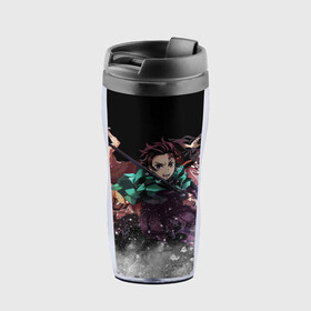 Термокружка-непроливайка с принтом KIMETSU NO YAIBA в городе Новоалтайск, внутренняя часть — пищевой пластик, наружная часть — прозрачный пластик, между ними — полиграфическая вставка с рисунком | объем — 350 мл, герметичная крышка | demon slayer | demon slayer: kimetsu no yaiba | kimetsu | kimetsu no yaiba | nezuko | slayer | tanjiro | клинок рассекающий демонов | незуко | танджиро | шинобу кочо