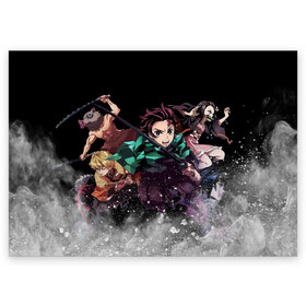 Поздравительная открытка с принтом KIMETSU NO YAIBA в городе Новоалтайск, 100% бумага | плотность бумаги 280 г/м2, матовая, на обратной стороне линовка и место для марки
 | demon slayer | demon slayer: kimetsu no yaiba | kimetsu | kimetsu no yaiba | nezuko | slayer | tanjiro | клинок рассекающий демонов | незуко | танджиро | шинобу кочо