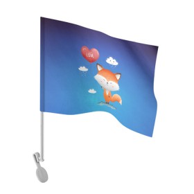 Флаг для автомобиля с принтом Милый лисенок в городе Новоалтайск, 100% полиэстер | Размер: 30*21 см | fox | венок | животные | лиса | лисенок | лисичка | полевые цветы | полынь | рисунок | ромашки | стикер | цветы