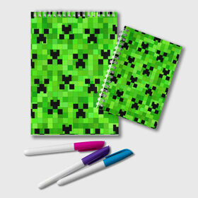 Блокнот с принтом MINECRAFT в городе Новоалтайск, 100% бумага | 48 листов, плотность листов — 60 г/м2, плотность картонной обложки — 250 г/м2. Листы скреплены удобной пружинной спиралью. Цвет линий — светло-серый
 | Тематика изображения на принте: block | criper | cube | minecraft | pixel | блок | геометрия | крафт | крипер | кубики | майнкрафт | пиксели