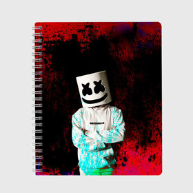 Тетрадь с принтом Marshmello в городе Новоалтайск, 100% бумага | 48 листов, плотность листов — 60 г/м2, плотность картонной обложки — 250 г/м2. Листы скреплены сбоку удобной пружинной спиралью. Уголки страниц и обложки скругленные. Цвет линий — светло-серый
 | marshmello | диджей | кристофер комсток | электро