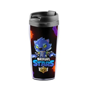 Термокружка-непроливайка с принтом BRAWL STARS LEON в городе Новоалтайск, внутренняя часть — пищевой пластик, наружная часть — прозрачный пластик, между ними — полиграфическая вставка с рисунком | объем — 350 мл, герметичная крышка | Тематика изображения на принте: bibi | brawl stars | crow | el brown | leon | leon shark | max | sally leon | shark | stars | werewolf | акула | биби | ворон | леон | оборотень